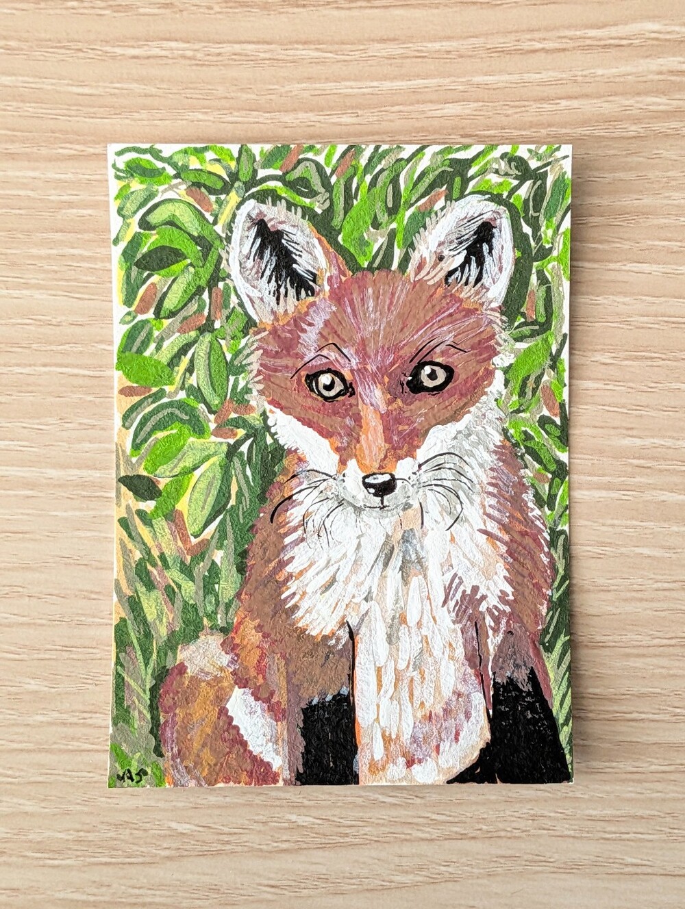 ACEO Original Woodland Red Fox 2.5×3.5 Acrylic Painting Art Card By Art4annz